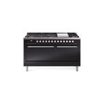 ILVE UP60FQMPBK Professional Plus II 60" Dual Fuel Range  (9 Sealed Burners + Griddle, Natural Gas, Solid Door, Glossy Black)