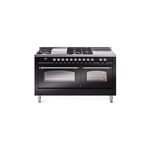 ILVE UP60FSNMPBKCLP Nostalgie II 60 inch Dual Fuel Range (7 Sealed Burners + Griddle + French Top, Liquid Propane, Triple Glass Door, Glossy Black, Chrome)