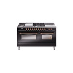 ILVE UP60FSNMPBKPLP Nostalgie II 60 inch Dual Fuel Range (7 Sealed Burners + Griddle + French Top, Liquid Propane, Triple Glass Door, Glossy Black, Copper)