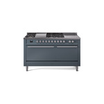 ILVE UP60FSQMPBGLP Professional Plus II 60" Dual Fuel Range  (7 Sealed Burners + Griddle + French Top, Liquid Propane, Solid Door, Blue Grey)