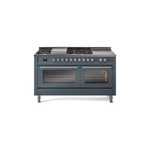 ILVE UP60FSWMPBGLP Professional Plus II 60" Dual Fuel Range  (7 Sealed Burners + Griddle + French Top, Liquid Propane, Triple Glass Door, Blue Grey)