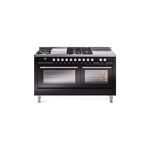 ILVE UP60FSWMPBKLP Professional Plus II 60" Dual Fuel Range  (7 Sealed Burners + Griddle + French Top, Liquid Propane, Triple Glass Door, Glossy Black)