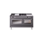 ILVE UP60FSWMPMGLP Professional Plus II 60" Dual Fuel Range  (7 Sealed Burners + Griddle + French Top, Liquid Propane, Triple Glass Door, Graphite Matte)