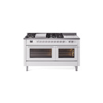 ILVE UP60FSWMPWH Professional Plus II 60" Dual Fuel Range  (7 Sealed Burners + Griddle + French Top, Natural Gas, Triple Glass Door, White)