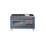 ILVE UP60FWMPBG Professional Plus II 60" Dual Fuel Range  (9 Sealed Burners + Griddle, Natural Gas, Triple Glass Door, Blue Grey)