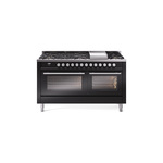 ILVE UP60FWMPBKLP Professional Plus II 60" Dual Fuel Range  (9 Sealed Burners + Griddle, Liquid Propane, Triple Glass Door, Glossy Black)