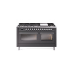 ILVE UP60FWMPMGLP Professional Plus II 60" Dual Fuel Range  (9 Sealed Burners + Griddle, Liquid Propane, Triple Glass Door, Graphite Matte)