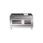 ILVE UP60FWMPSS Professional Plus II 60" Dual Fuel Range  (9 Sealed Burners + Griddle, Natural Gas, Triple Glass Door, Stainless Steel)