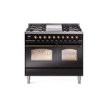 ILVE UPD40FNMPBKBLP Nostalgie II 40 inch Dual Fuel Range (Liquid Propane, Triple Glass Door, Glossy Black, Burnished)