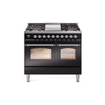 ILVE UPD40FNMPBKCLP Nostalgie II 40 inch Dual Fuel Range (Liquid Propane, Triple Glass Door, Glossy Black, Chrome)