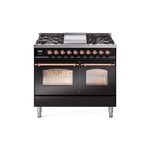 ILVE UPD40FNMPBKPLP Nostalgie II 40 inch Dual Fuel Range (Liquid Propane, Triple Glass Door, Glossy Black, Copper)