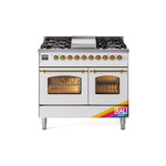 ILVE UPD40FNMPRAGLP Nostalgie II 40 inch Dual Fuel Range (Liquid Propane, Triple Glass Door, RAL, Brass)