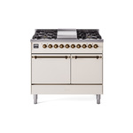 ILVE UPD40FQNMPAWB Nostalgie II 40" Dual Fuel Range (Natural Gas, Solid Door, Antique White, Burnished)