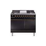 ILVE UPD40FQNMPBKBLP Nostalgie II 40 inch Dual Fuel Range (Liquid Propane, Solid Door, Glossy Black, Burnished)