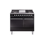 ILVE UPD40FQNMPBKCLP Nostalgie II 40 inch Dual Fuel Range (Liquid Propane, Solid Door, Glossy Black, Chrome)