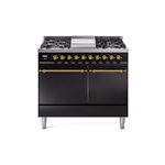 ILVE UPD40FQNMPBKGLP Nostalgie II 40 inch Dual Fuel Range (Liquid Propane, Solid Door, Glossy Black, Brass)