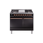 ILVE UPD40FQNMPBKPLP Nostalgie II 40 inch Dual Fuel Range (Liquid Propane, Solid Door, Glossy Black, Copper)