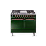 ILVE UPD40FQNMPEGP Nostalgie II 40" Dual Fuel Range (Natural Gas, Solid Door, Emerald Green, Copper)