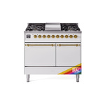 ILVE UPD40FQNMPRAGLP Nostalgie II 40 inch Dual Fuel Range (Liquid Propane, Solid Door, RAL, Brass)