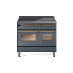 ILVE UPDI406NMPBGG Nostalgie II 40" Induction Range (Triple Glass Door, Blue Grey, Brass)