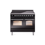 ILVE UPDI406NMPBKC Nostalgie II 40" Induction Range (Triple Glass Door, Glossy Black, Chrome)