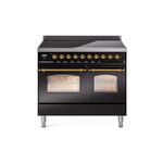 ILVE UPDI406NMPBKG Nostalgie II 40" Induction Range (Triple Glass Door, Glossy Black, Brass)