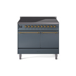 ILVE UPDI406QNMPBGG Nostalgie II 40" Induction Range (Solid Door, Blue Grey, Brass)