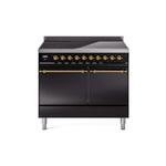 ILVE UPDI406QNMPBKG Nostalgie II 40" Induction Range (Solid Door, Glossy Black, Brass)