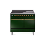 ILVE UPDI406QNMPEGG Nostalgie II 40" Induction Range (Solid Door, Emerald Green, Brass)