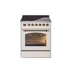 ILVE UPI304NMPAWB Nostalgie II 30" Induction Range (Triple Glass Door, Antique White, Burnished)