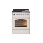 ILVE UPI304NMPAWC Nostalgie II 30" Induction Range (Triple Glass Door, Antique White, Chrome)