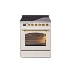 ILVE UPI304NMPAWG Nostalgie II 30" Induction Range (Triple Glass Door, Antique White, Brass)