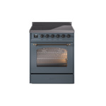 ILVE UPI304NMPBGB Nostalgie II 30" Induction Range (Triple Glass Door, Blue Grey, Burnished)