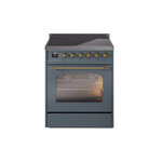 ILVE UPI304NMPBGG Nostalgie II 30" Induction Range (Triple Glass Door, Blue Grey, Brass)