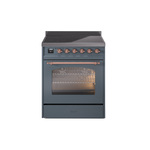 ILVE UPI304NMPBGP Nostalgie II 30" Induction Range (Triple Glass Door, Blue Grey, Copper)