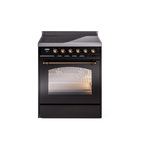 ILVE UPI304NMPBKB Nostalgie II 30" Induction Range (Triple Glass Door, Glossy Black, Burnished)