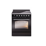 ILVE UPI304NMPBKC Nostalgie II 30" Induction Range (Triple Glass Door, Glossy Black, Chrome)