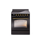 ILVE UPI304NMPBKG Nostalgie II 30" Induction Range (Triple Glass Door, Glossy Black, Brass)