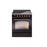 ILVE UPI304NMPBKP Nostalgie II 30" Induction Range (Triple Glass Door, Glossy Black, Copper)