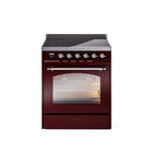 ILVE UPI304NMPBUC Nostalgie II 30" Induction Range (Triple Glass Door, Burgundy, Chrome)