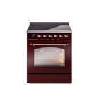 ILVE UPI304NMPBUP Nostalgie II 30" Induction Range (Triple Glass Door, Burgundy, Copper)