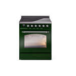 ILVE UPI304NMPEGC Nostalgie II 30" Induction Range (Triple Glass Door, Emerald Green, Chrome)