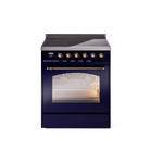 ILVE UPI304NMPMBB Nostalgie II 30" Induction Range (Triple Glass Door, Midnight Blue, Burnished)