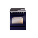 ILVE UPI304NMPMBC Nostalgie II 30" Induction Range (Triple Glass Door, Midnight Blue, Chrome)