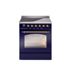 ILVE UPI304NMPMBG Nostalgie II 30" Induction Range (Triple Glass Door, Midnight Blue, Brass)