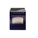 ILVE UPI304NMPMBP Nostalgie II 30" Induction Range (Triple Glass Door, Midnight Blue, Copper)