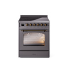 ILVE UPI304NMPMGB Nostalgie II 30" Induction Range (Triple Glass Door, Graphite Matte, Burnished)