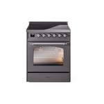 ILVE UPI304NMPMGC Nostalgie II 30" Induction Range (Triple Glass Door, Graphite Matte, Chrome)