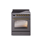 ILVE UPI304NMPMGG Nostalgie II 30" Induction Range (Triple Glass Door, Graphite Matte, Brass)