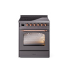 ILVE UPI304NMPMGP Nostalgie II 30" Induction Range (Triple Glass Door, Graphite Matte, Copper)